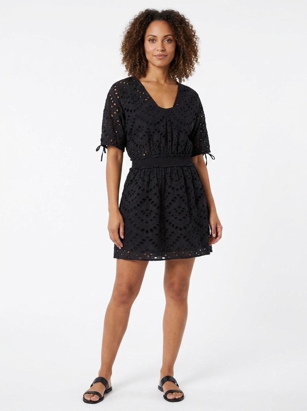 Karen Millen Black A-Line Mini Lace Embroidered Dress Women Size XS